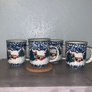 Tienshan Cabin In The Snow Holiday Mugs Set of 4